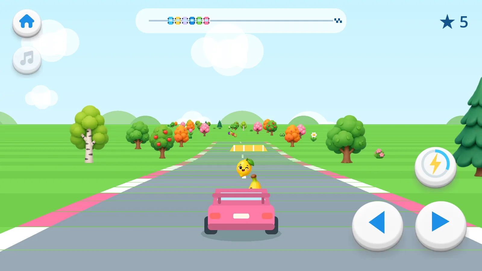 « La course » : conduis avec deux boutons et ramasse les fruits